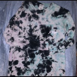 half blue half pink tie dye shirt from PINK VS.